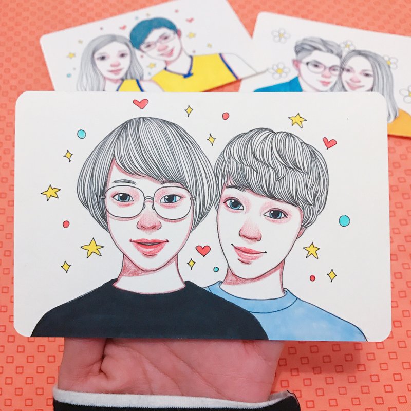 双人画像定制化 手绘 红鼻子  /定制/生日礼物/友情纪念/原创设计 - 订制画像 - 纸 