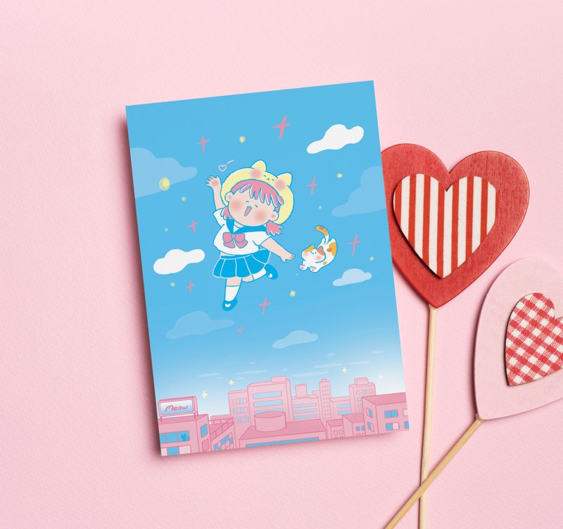 Kyraillust 插画明信片 Postcard - 猫与青空 - 卡片/明信片 - 纸 蓝色