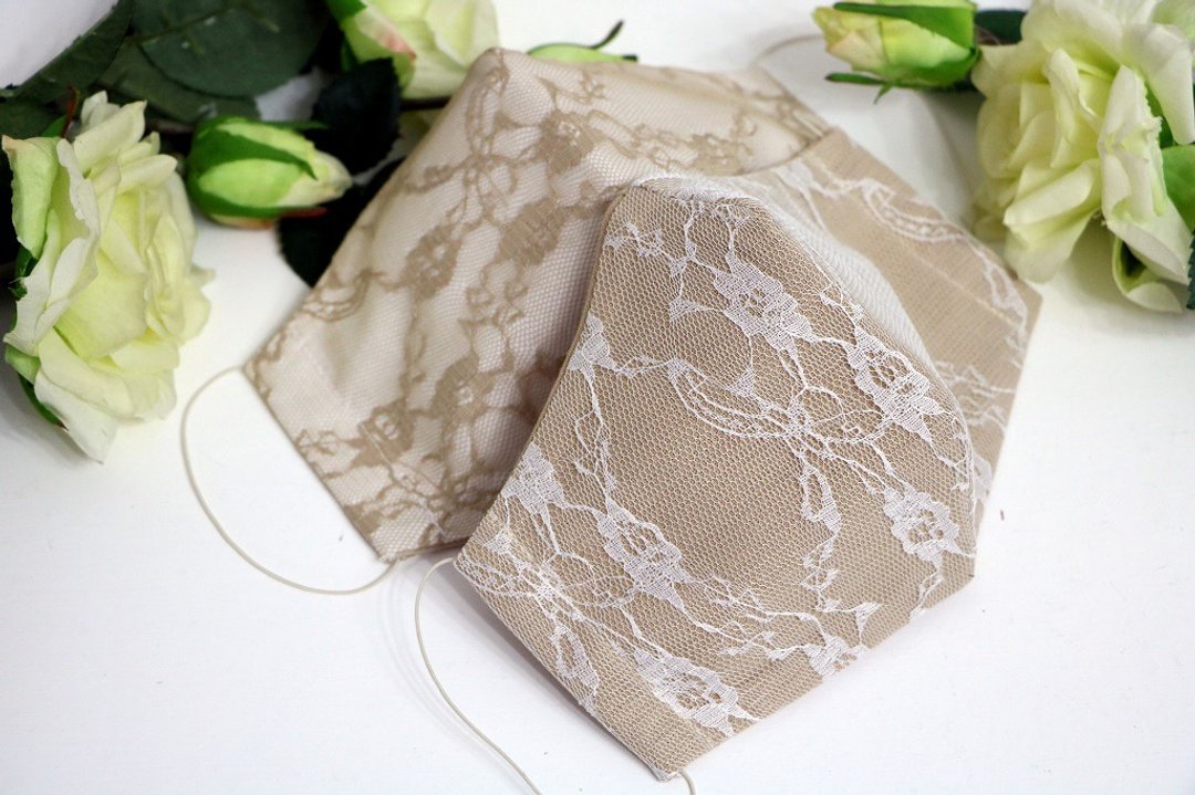 Bridal face mask with lace Reusable cloth mask Elegant protektive face mask - 口罩 - 棉 白色