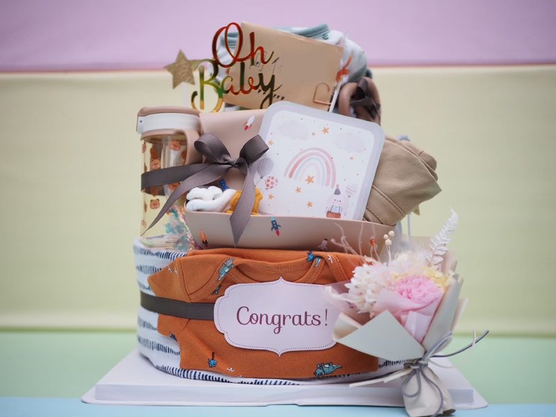 新生儿弥月礼、宝宝尿布蛋糕、生日礼物、Babyshower、定制弥月礼 - 满月礼盒 - 其他材质 多色