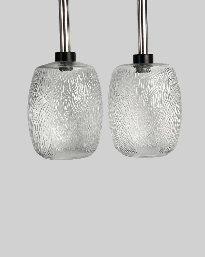 复古枝形吊灯 2件套|透明玻璃天花板吊坠|德国 20 世纪 70 年代 - 灯具/灯饰 - 玻璃 透明