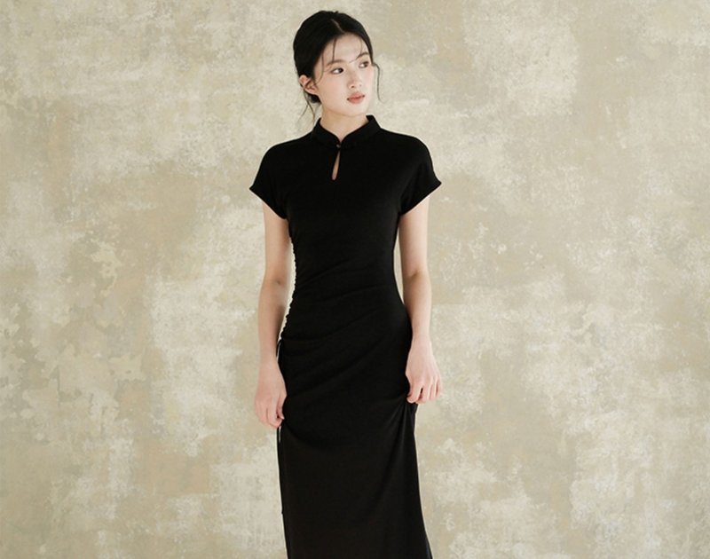 【莫奈黑】新中式复古中国风 高贵旗袍 - 洋装/连衣裙 - 丝．绢 黑色