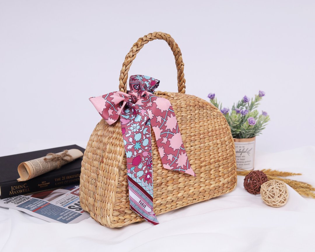Picnic Basket, Straw Bag, Picnic Bag, Straw Knitted Top Handle, Tote Wicker Bag - 手提包/手提袋 - 其他材质 咖啡色