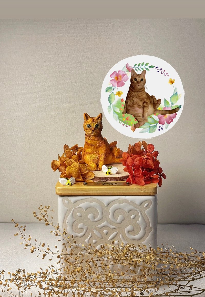 丨定制丨后花园丨干花扩香石猫咪方形宠物礼物纪念盒/骨灰罐/坛 - 其他 - 粘土 黄色