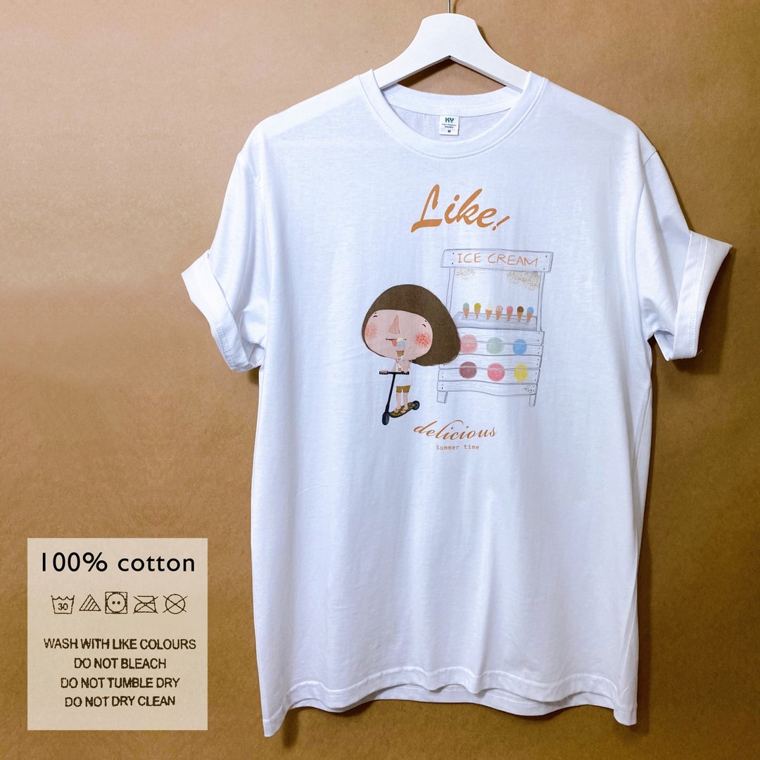 棉质短袖T-Shirt  Dolly(朵力) Like!  Ice cream - 女装 T 恤 - 棉 白色