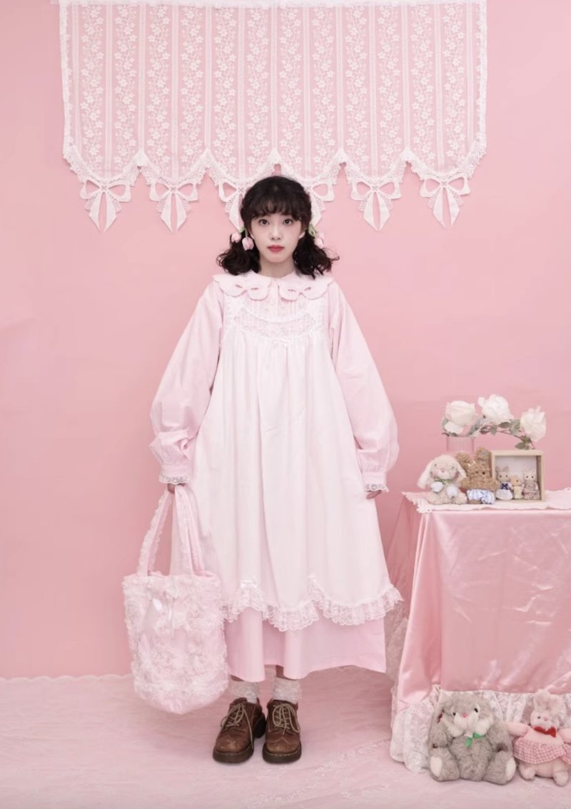 复古少女感 蕾丝花瓣连身裙 背心裙 - 洋装/连衣裙 - 其他材质 白色