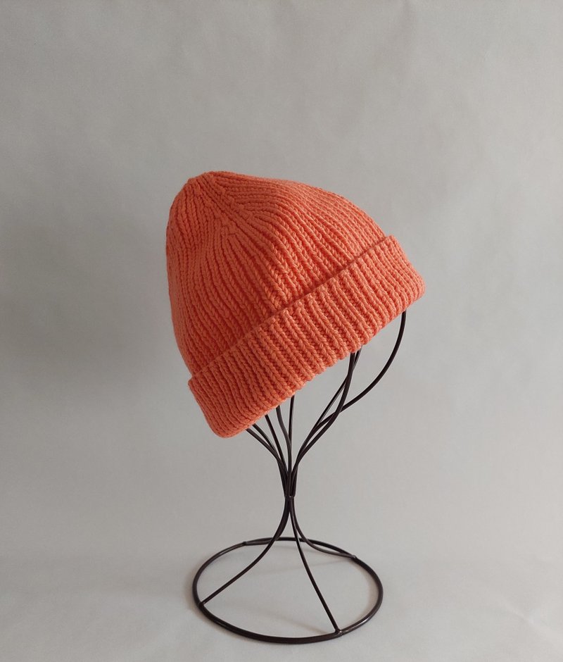 罗纹编织毛线帽  everyday hat 夕阳橘 - 帽子 - 羊毛 