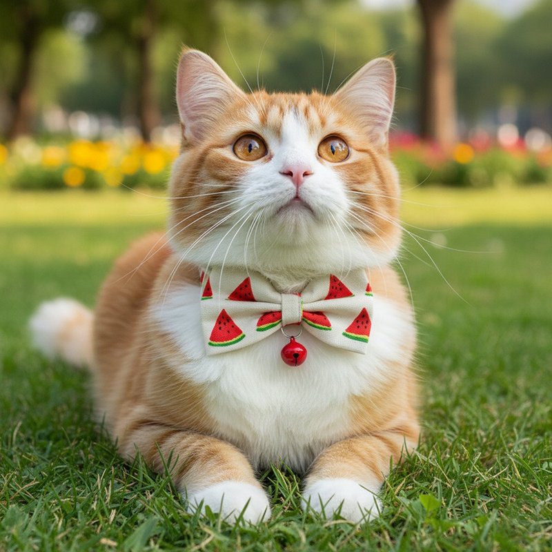 夏日西瓜款 蝴蝶结宠物装饰项圈 猫咪 小型犬 迷你犬 - 项圈/牵绳 - 棉．麻 绿色