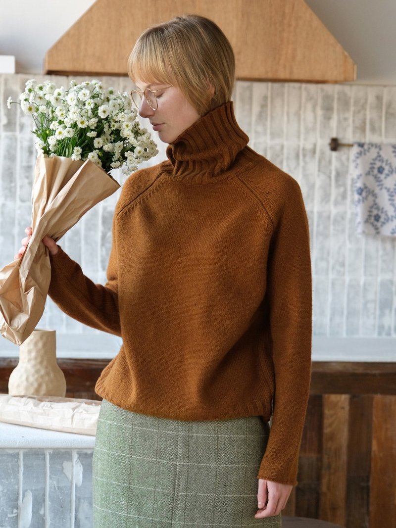 ECRU SOLI 素白已然 强推 必入 日系百搭 美丽诺暖棕黄高领毛衣 - 女装针织衫/毛衣 - 羊毛 咖啡色