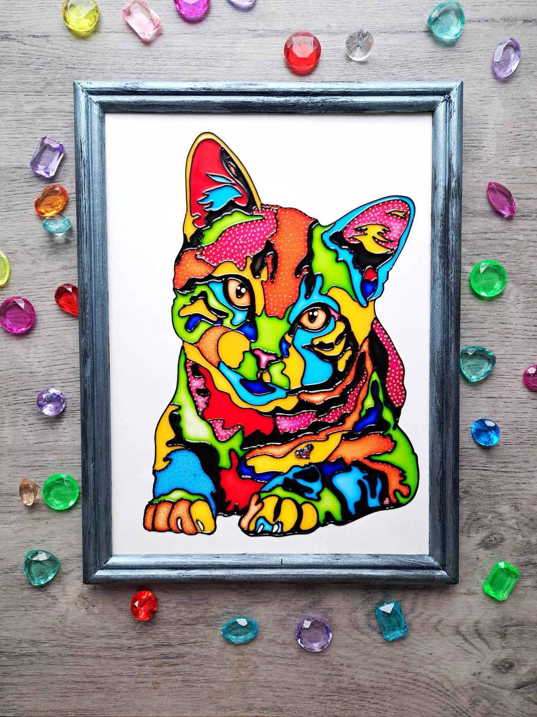 手绘彩绘玻璃可爱彩虹猫多色天真原画 - 墙贴/壁贴 - 玻璃 多色