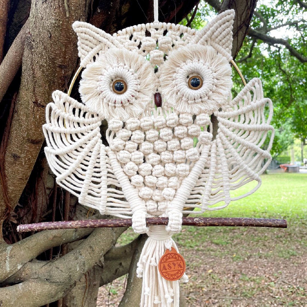 Macrame【猫头鹰Owl 铁圈】挂饰/居家装饰 l 礼物/吉祥物 - 摆饰 - 棉 白色