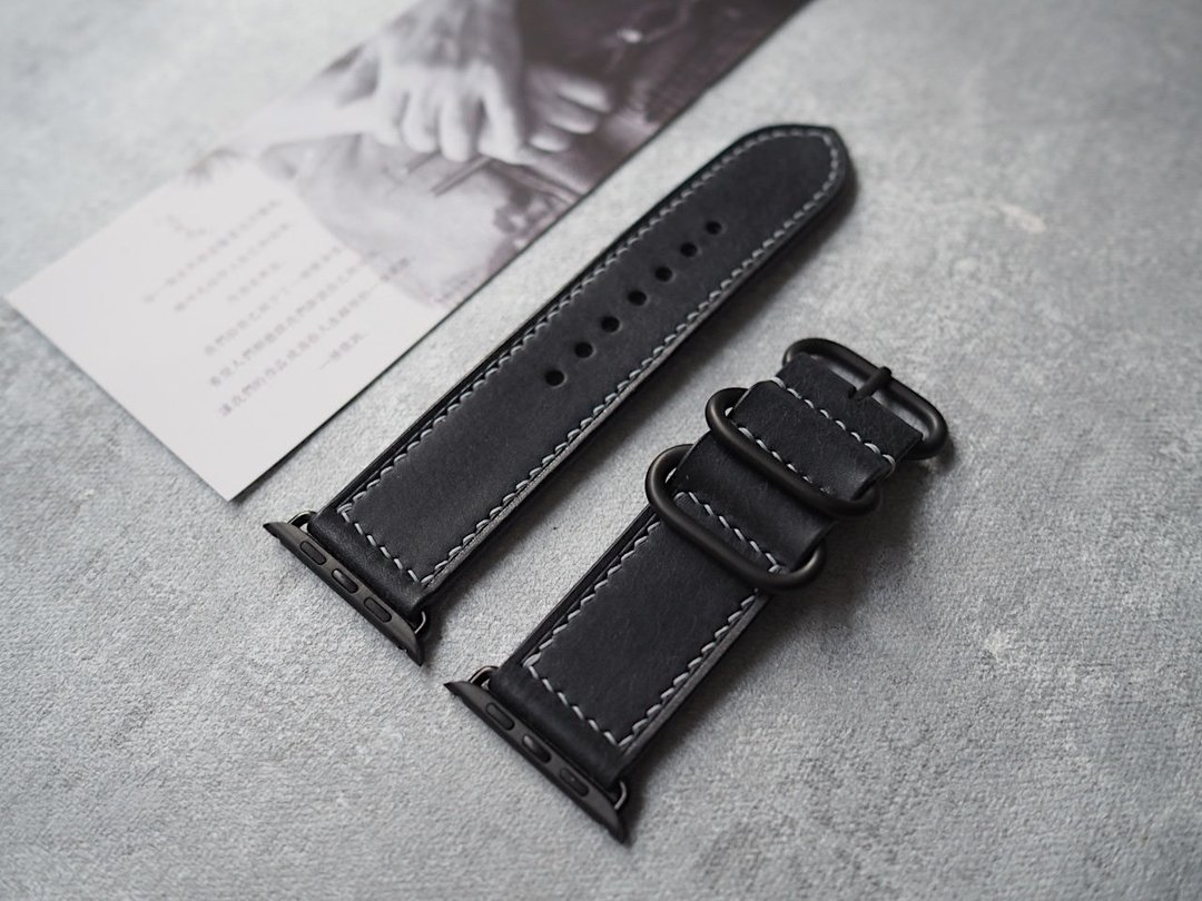 纯手工牛皮磨砂深蓝苹果Applewatch表带 颜色款式可定制化 可刻字 - 表带 - 真皮 蓝色