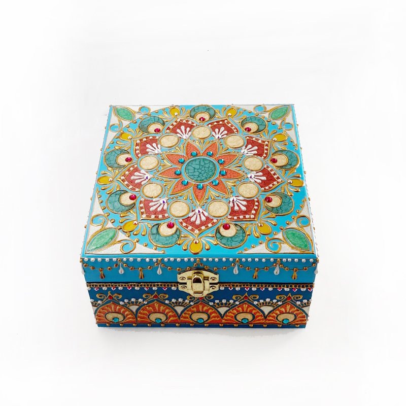 【雕花彩绘珠宝盒】HENNA/民族风/曼陀罗/摩洛哥/埃及/木盒 - 收纳用品 - 木头 蓝色