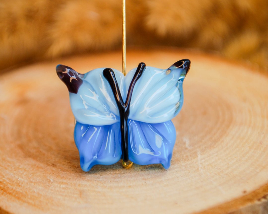 Butterfly dark blue - Handmade animal lampwork glass bead - 1pc - 金工/饰品 - 玻璃 蓝色