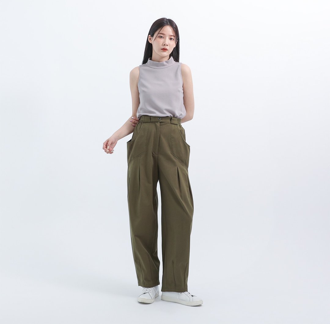 Lingbo_凌波休闲裤_22SF202_绿 - 女装长裤 - 棉 绿色