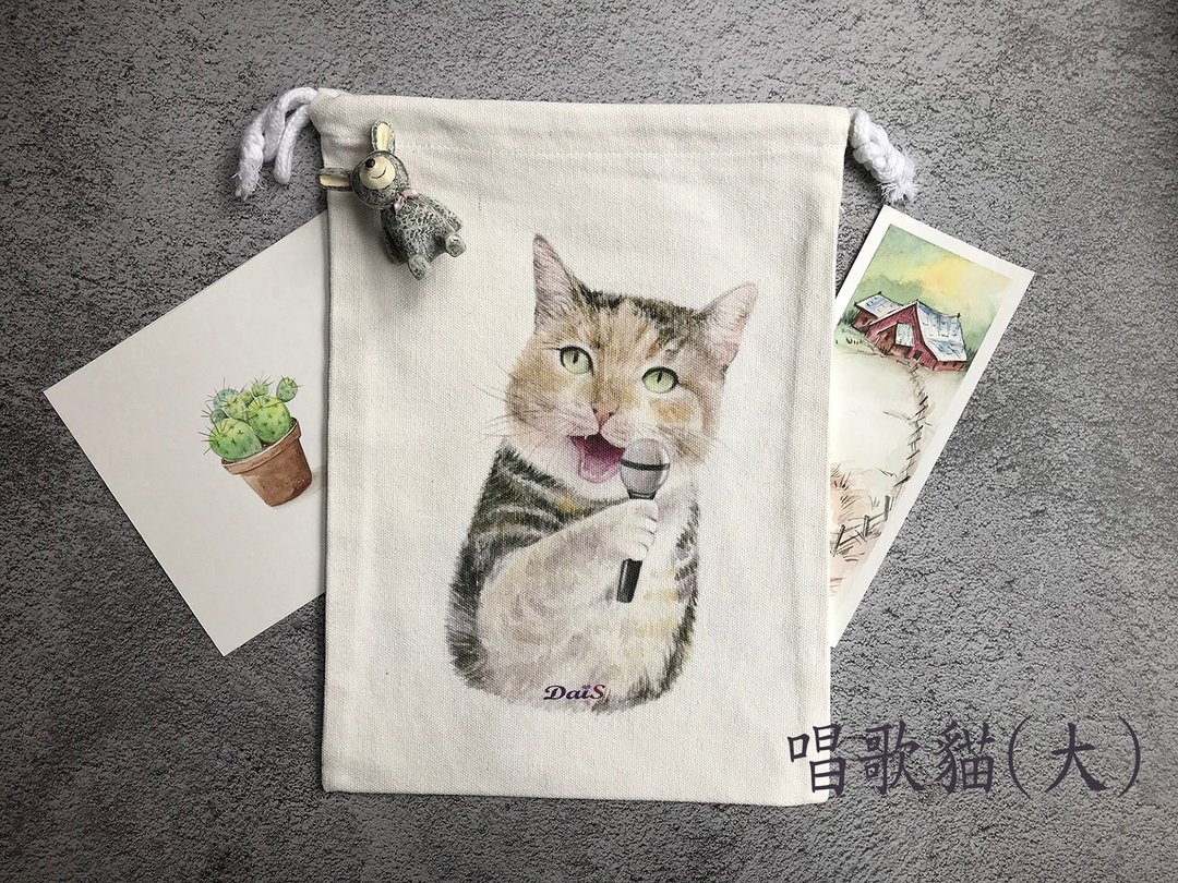 柴犬与猫咪 束口袋  大号二 - 束口袋双肩包 - 棉 