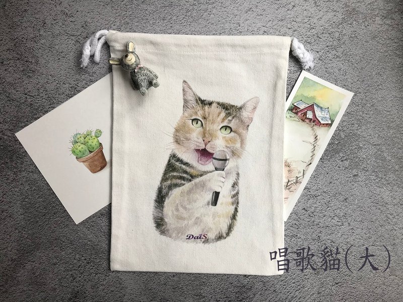 柴犬与猫咪 束口袋  大号二 - 束口袋双肩包 - 棉．麻 