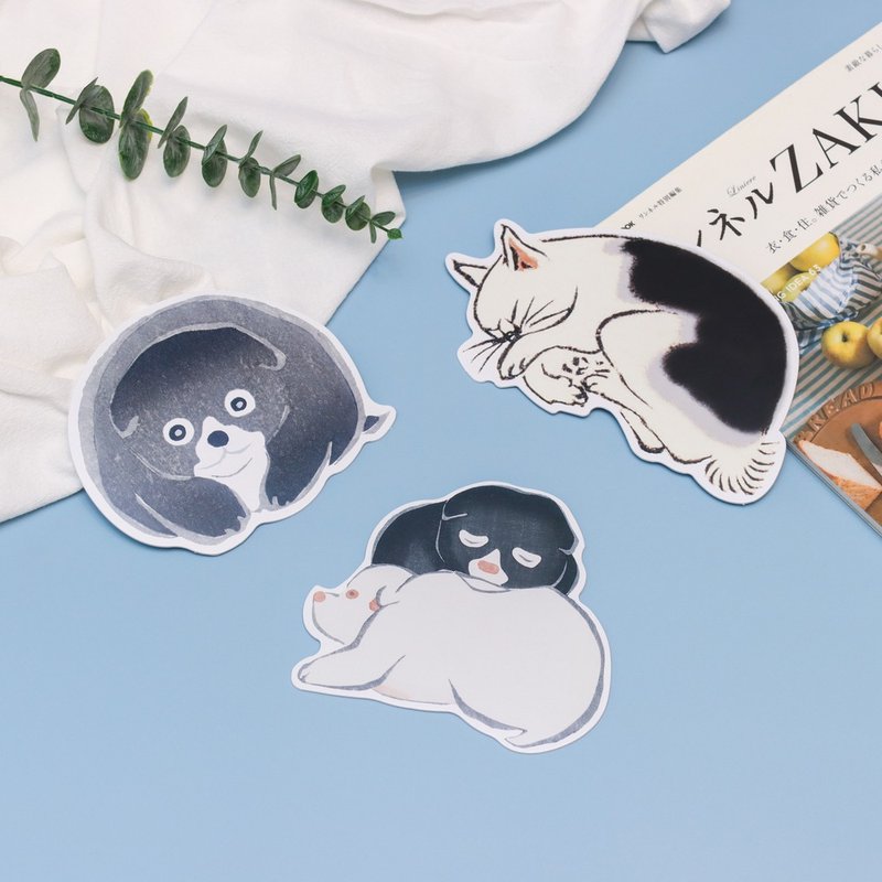 京都芸艹堂轧形明信片-睡觉狗/小黑狗/睡觉猫 - 卡片/明信片 - 纸 