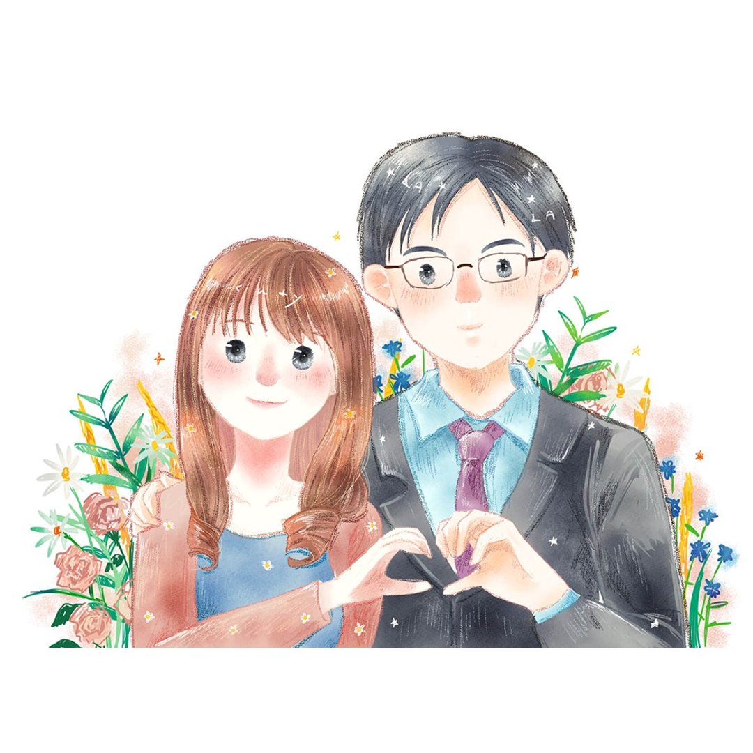半身双人似颜绘 花卉版 - 电子手绘真人画像/绘画/插画 - 其他材质 