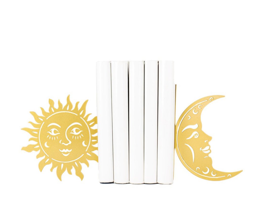 Golden Metal bookends Sun and Moon // FREE SHIPPING WORLDWIDE // - 摆饰 - 其他金属 金色