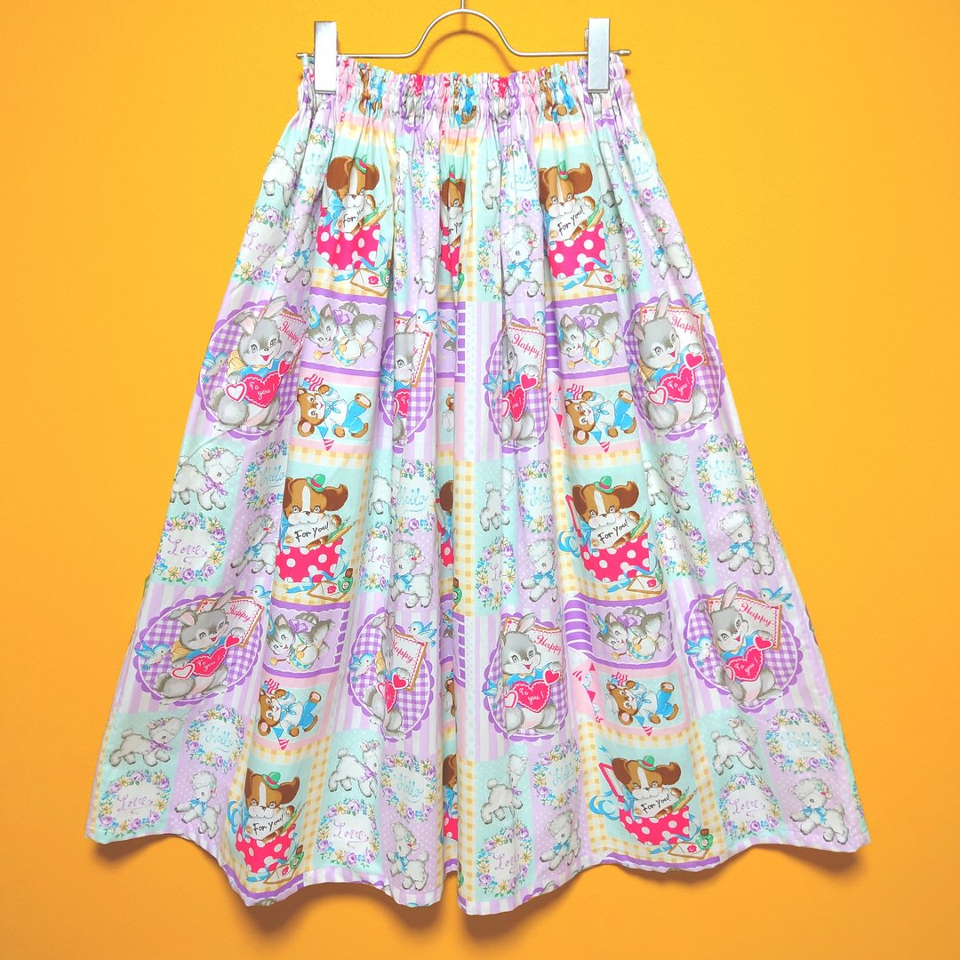 [Made to order] Animal Lovely (Lavender) skirt Made in Japan Long skirt Animal pattern Free size - 裙子 - 棉．麻 紫色
