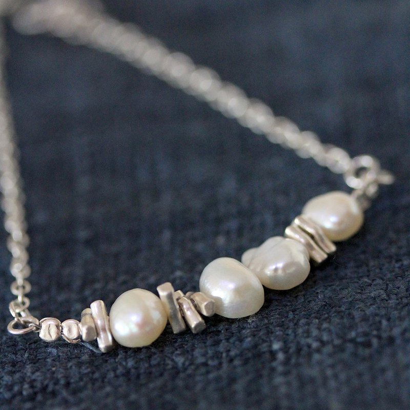 Pearls and silver sprinkles beads bracelet (B0042) - 手链/手环 - 银 