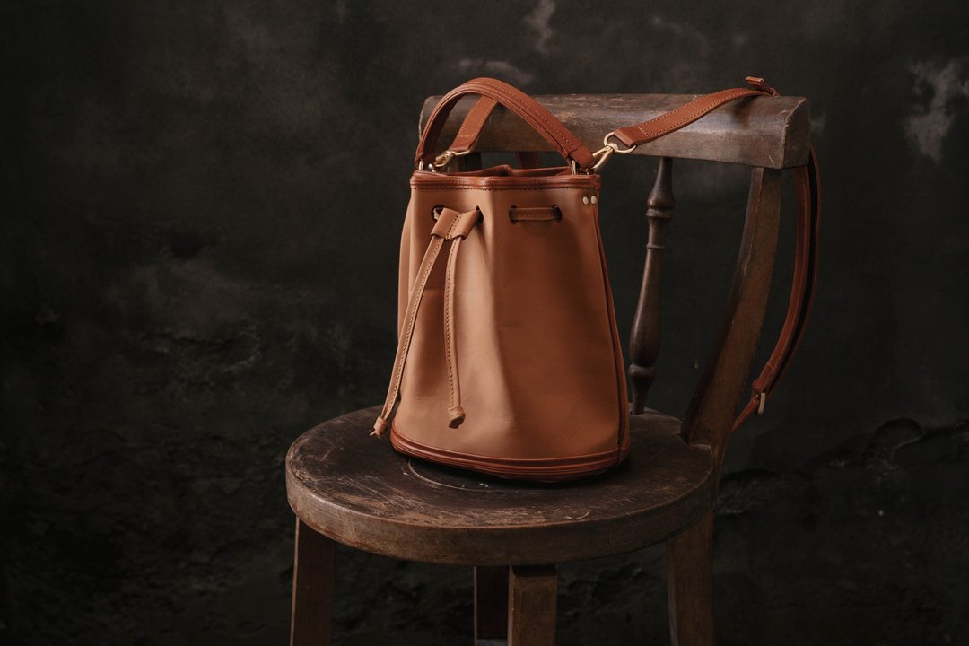 【新系列】水桶包 bucket bag - 侧背包/斜挎包 - 真皮 橘色
