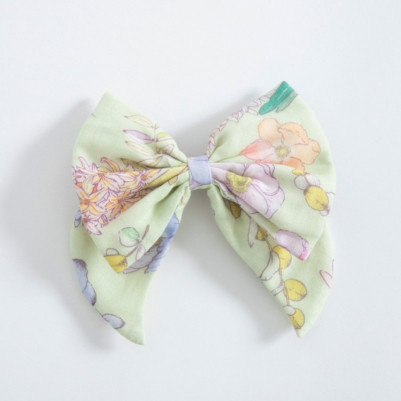 【波丽印花】花花小蝴蝶结 弹簧夹 发饰 夏绿蒂 - 发饰 - 棉．麻 绿色