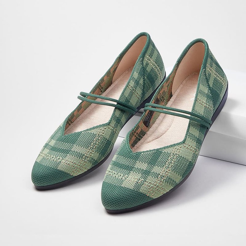 高校宝贝平底鞋 绿格纹 - 芭蕾鞋/娃娃鞋 - 聚酯纤维 绿色