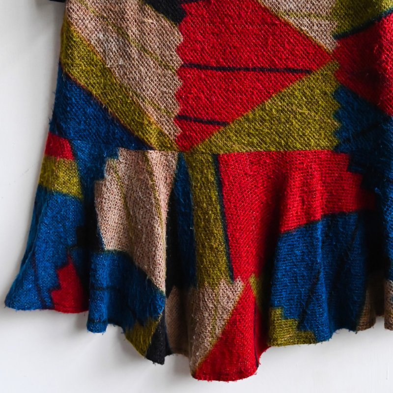 【蛋植物古着】色块拼图毛料鱼尾古着洋装 - 洋装/连衣裙 - 其他人造纤维 