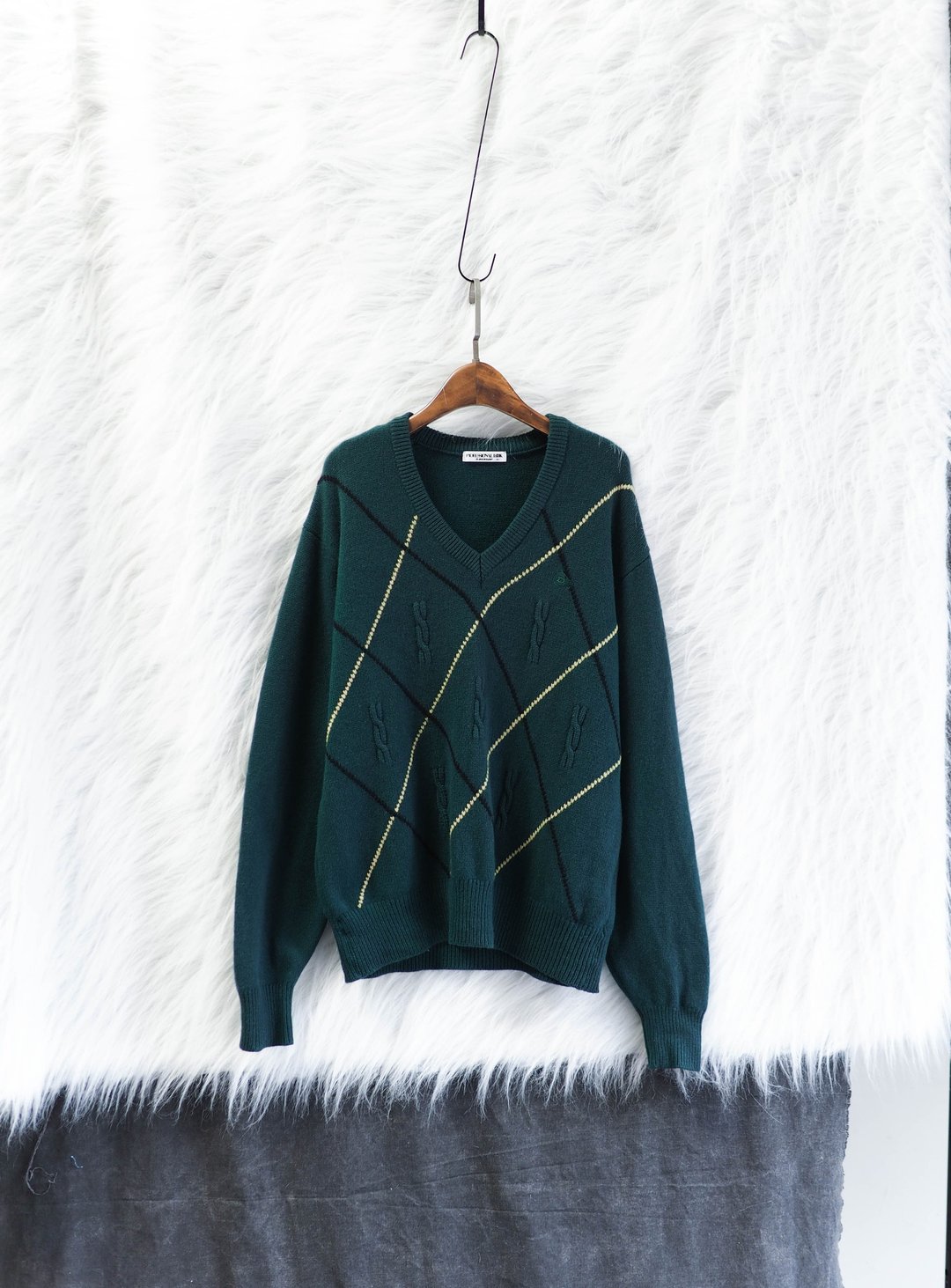 富山靛绿麻花高原青草原野奔驰少女 古董羊呢毛质古着毛衣 wool - 女装针织衫/毛衣 - 羊毛 绿色