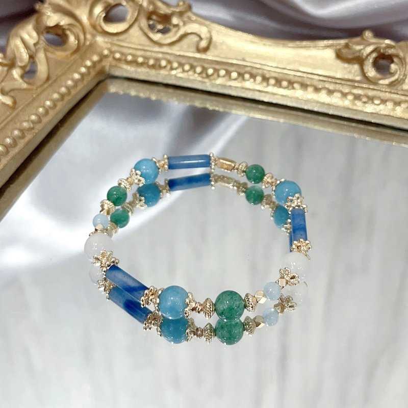 【 水晶手链 / 发现梦幻湖 】白玉髓 绿草莓晶 翡翠 白水晶 礼物 - 手链/手环 - 水晶 