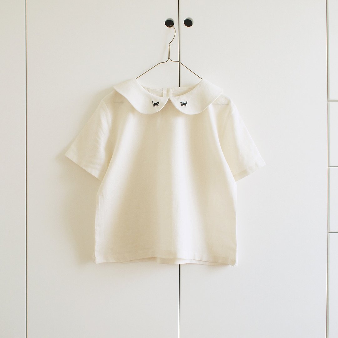 little cats collar linen blouse : natural - 女装上衣 - 棉 白色