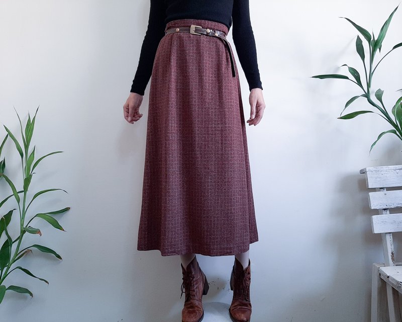 PIERRE CARDIN 复古裙子 80 年代 90 年代棕色 A 字中长裙尺寸 M - 裙子 - 聚酯纤维 咖啡色