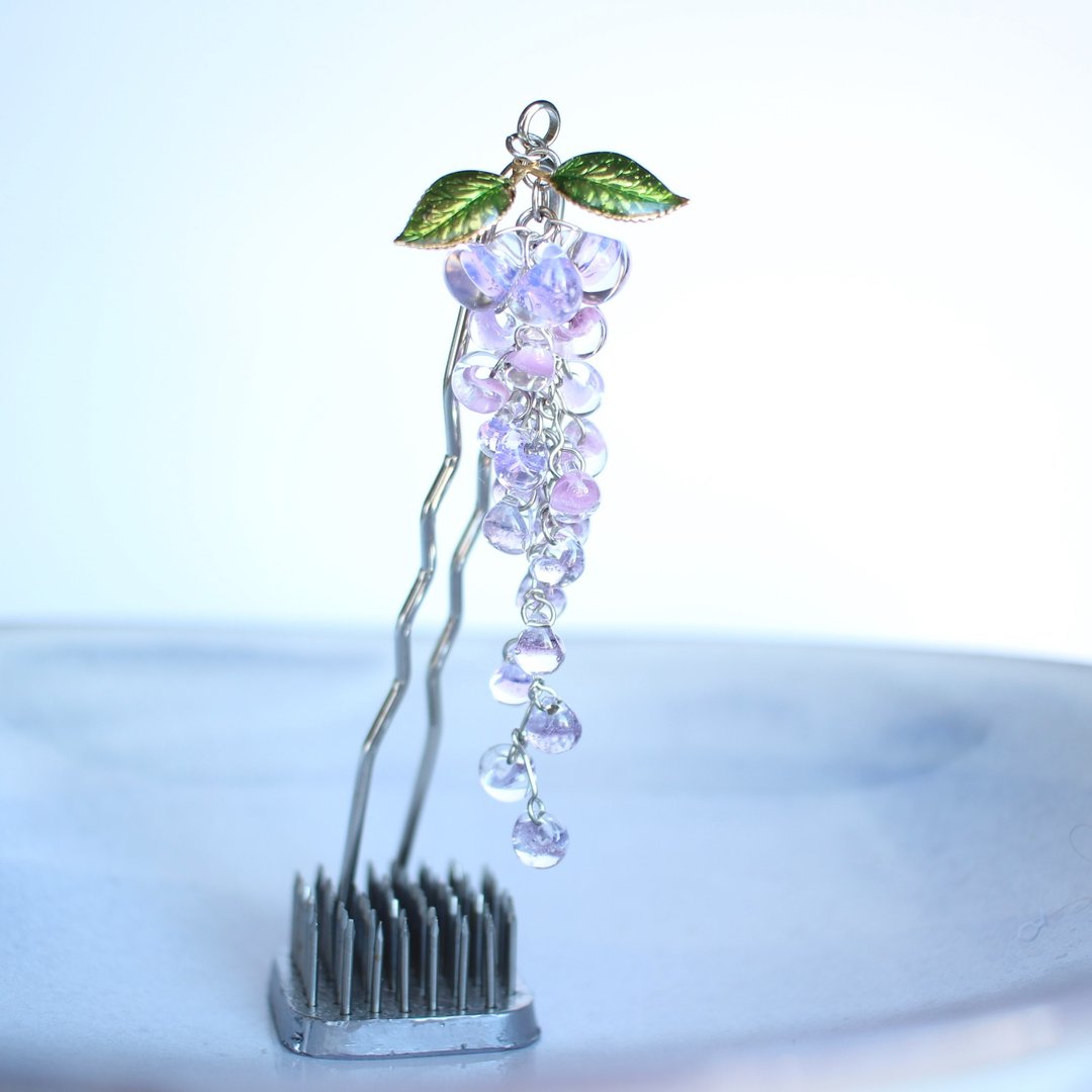 Wisteria Flower Hairpin: Spring Dawn - 发饰 - 玻璃 紫色