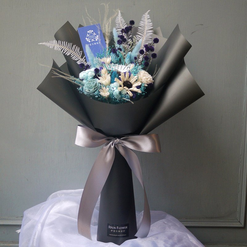 暮夏森林-蓝紫色 干燥花 深灰黑大花束系列 (可站立)  - 干燥花/捧花 - 植物．花 蓝色