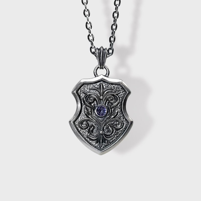 AZOTH | 巴洛克骑士盾项链 丹泉石 - 项链 - 纯银 银色