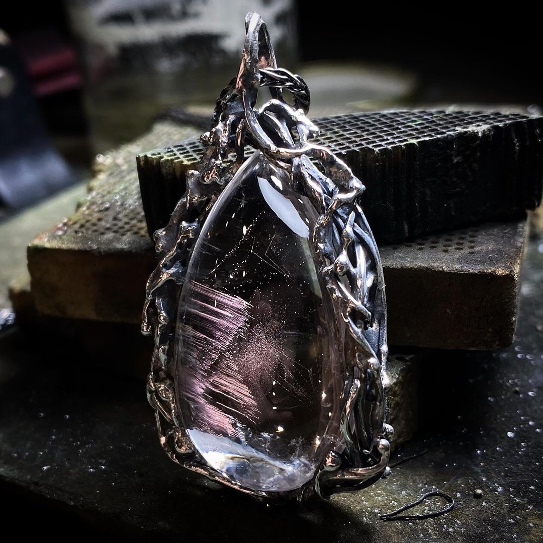 天然矿石 / 红针水晶 / 星点银河 / 纯银饰品 - 项链 - 水晶 银色
