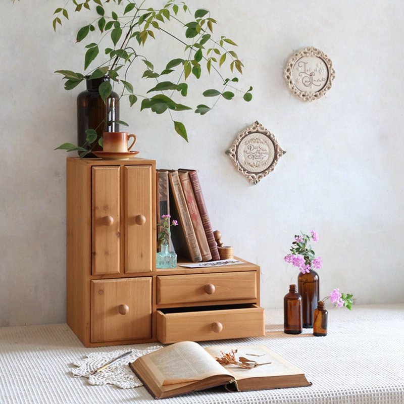 L型桌面書架 多向擺放置物架 復古桌面裝飾小花臺 骨董家具復刻 - 收纳用品 - 木头 