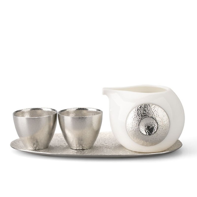 小团缘酒器组 - 1片口盅 + 2清酒杯入 - 酒杯/酒器 - 贵金属 银色