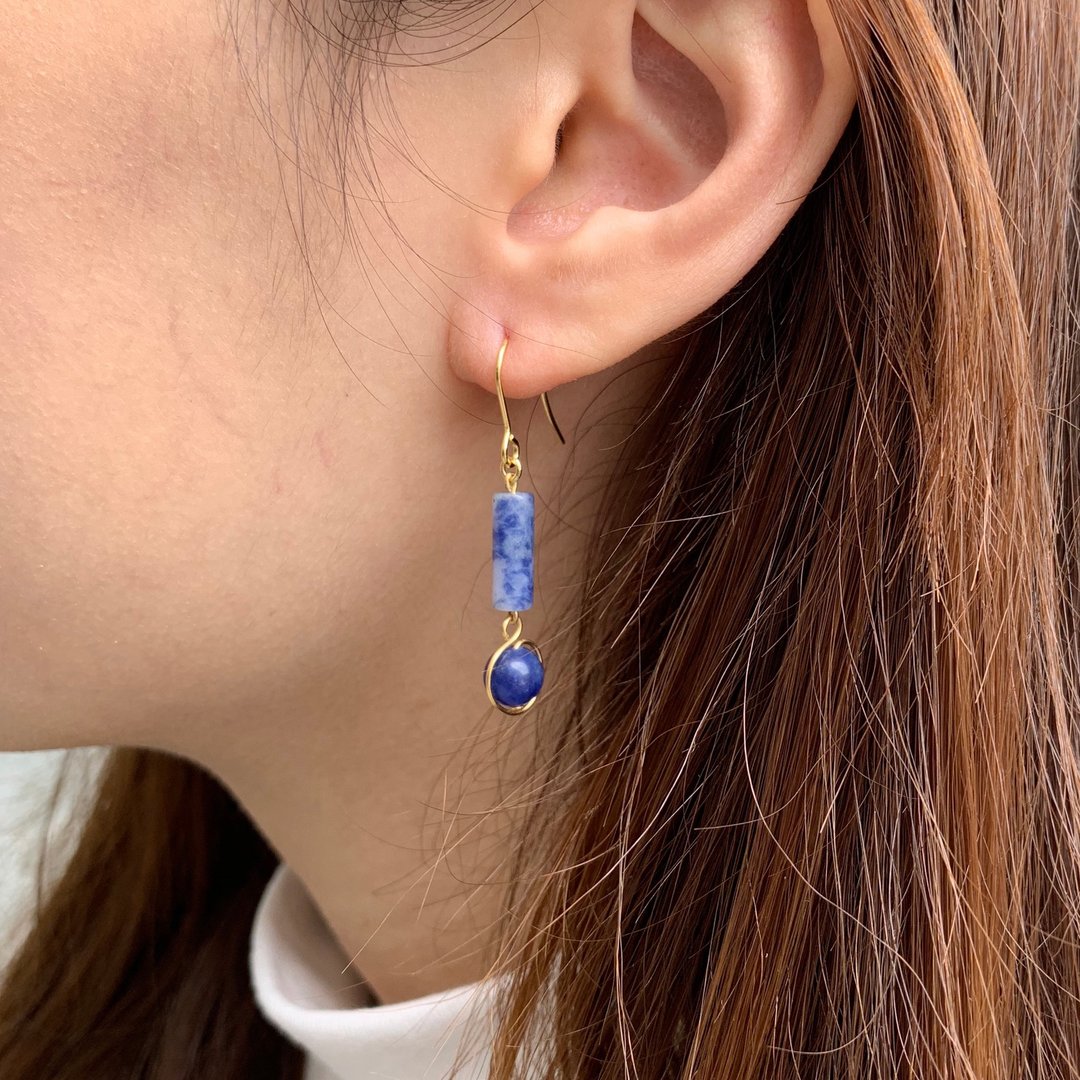 2色入 | 手制蓝纹石耳环 - Aerwyna Earrings - 耳环/耳夹 - 不锈钢 蓝色