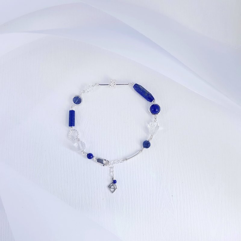 幻影青金石与白水晶纯银手链 - 手链/手环 - 纯银 蓝色