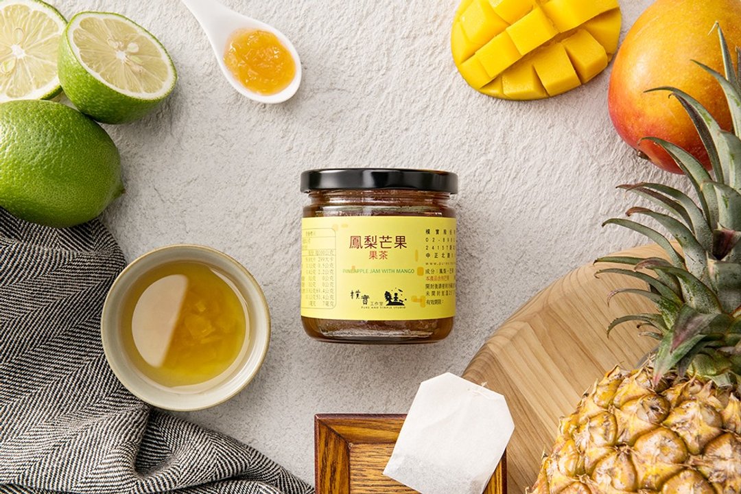 凤梨芒果果茶-玻璃圆罐【朴实工作室】 - 果酱/抹酱 - 新鲜食材 黄色