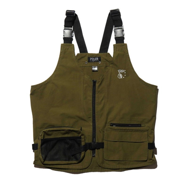 日本限定 POLER CT RIP POCKET VEST 工装多功能吊带背心 橄榄绿 - 男装背心 - 其他材质 多色