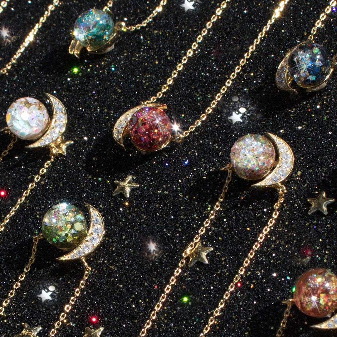 Luna and Planetary Birth Sniwball Necklace SET (12 Colours) - 项链 - 玻璃 