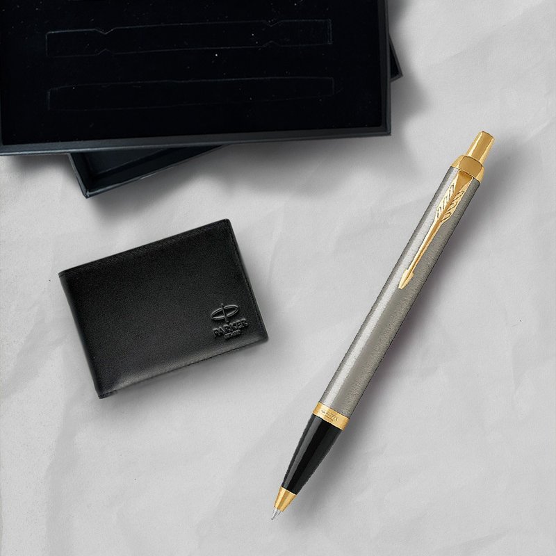 Parker 派克新IM 钢杆金夹原子笔 牛皮短夹礼盒 免费刻字 - 圆珠笔/中性笔 - 其他金属 银色