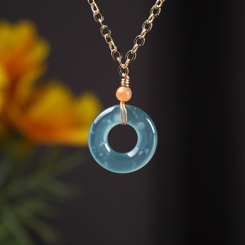 【愿·平安】蓝水翡翠平安扣14K包金项链 | 天然A货翡翠 | 送礼 - 项链 - 玉石 绿色