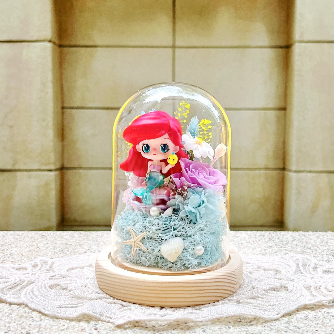 小美人鱼/爱丽儿/Ariel/永生花/干燥花/柱形/夜灯/玻璃盅/玻璃罩 - 干燥花/捧花 - 植物．花 多色