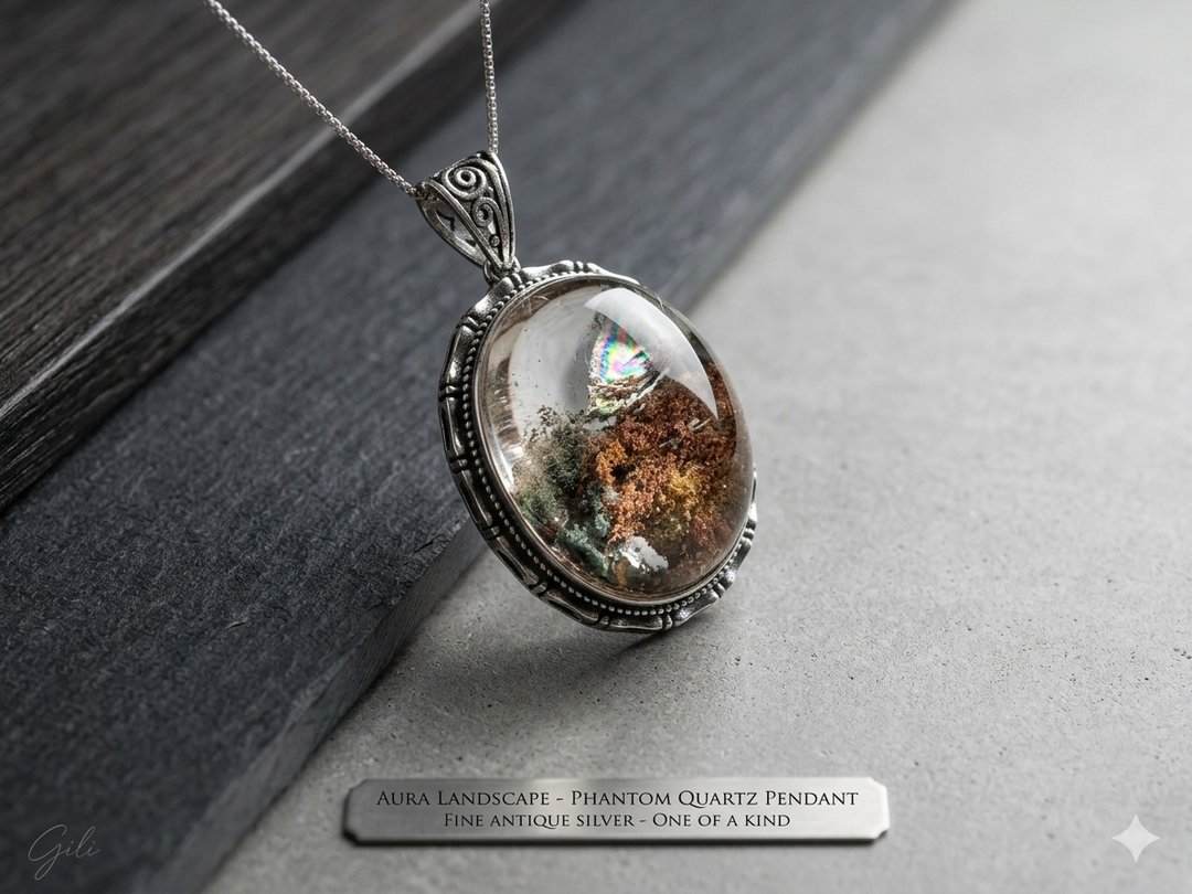 星光黄绿幽灵水晶吊坠 s925银 - 项链 - 水晶 