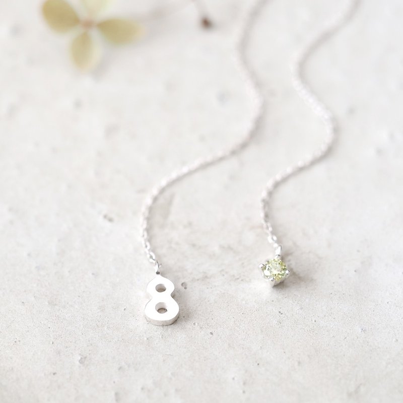 Numbers & August Birthstone Peridot Chain Earrings Silver 925 - 耳环/耳夹 - 其他金属 绿色